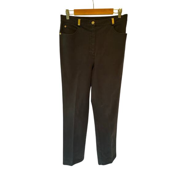 St John Sport by Marie Grey Women’s 10 Black Pants Gold Toned High Waist Stretch - Picture 2 of 13